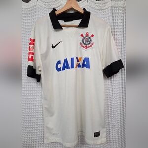Men's L NIKE CORINTHIANS SOCCER JERSEY/KIT WHITE + BLACK.